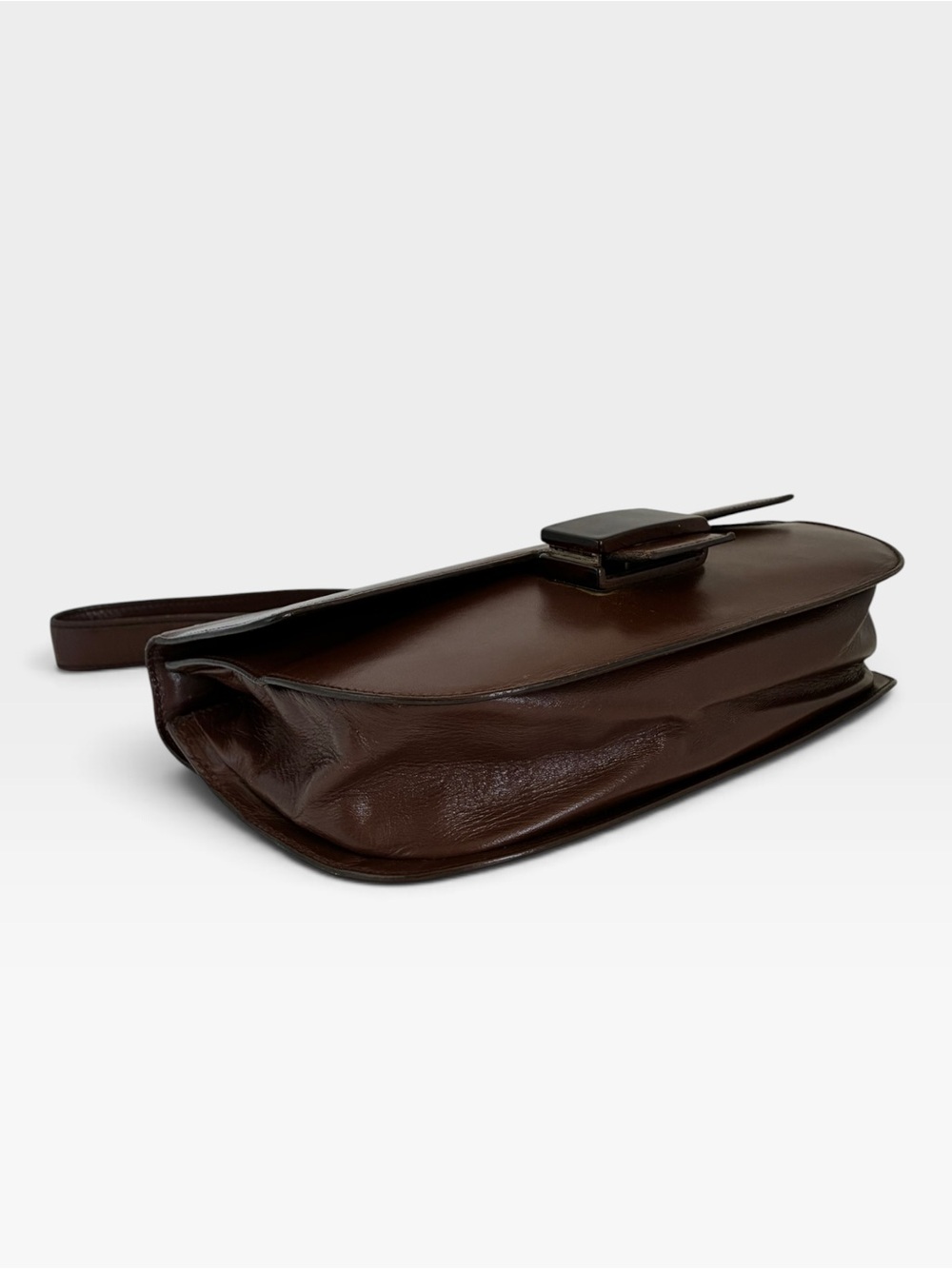 Vintage Prada Brown Leather Shoulder Bag Flap Clasp Logo Y2K - Picture 6 of 12